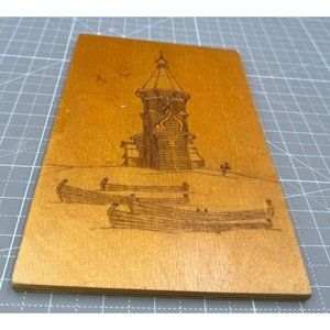 1975 Russian Etched Wood Art Church signed Abtop Ctpohk